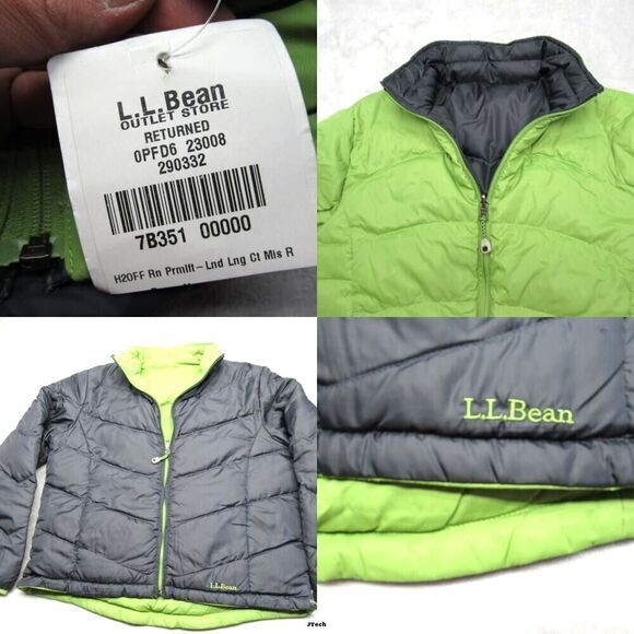 L.L. Bean Jackets & Blazers - LL Bean Down Jacket Womens Large Green Gray Reversible Full‎ Zip Puffer NWD